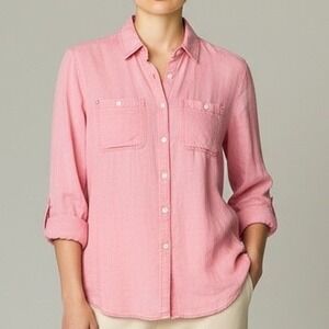 about a girl  Pink Button Down Long Sleeve Shirt Womens Small Barbie cottage